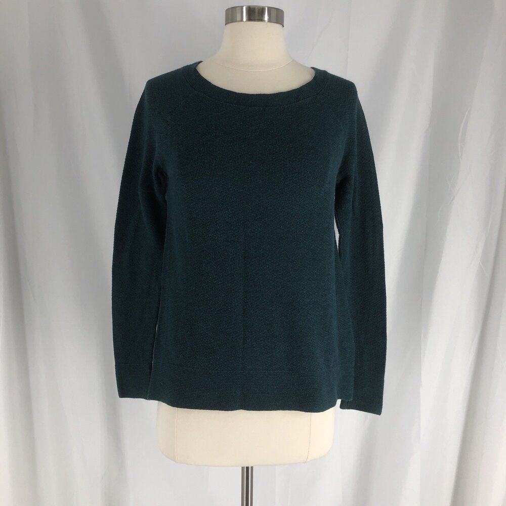 Ann Taylor Loft Sweater Women Small Teal Blue Solid Long Sleeve Cotton Blend